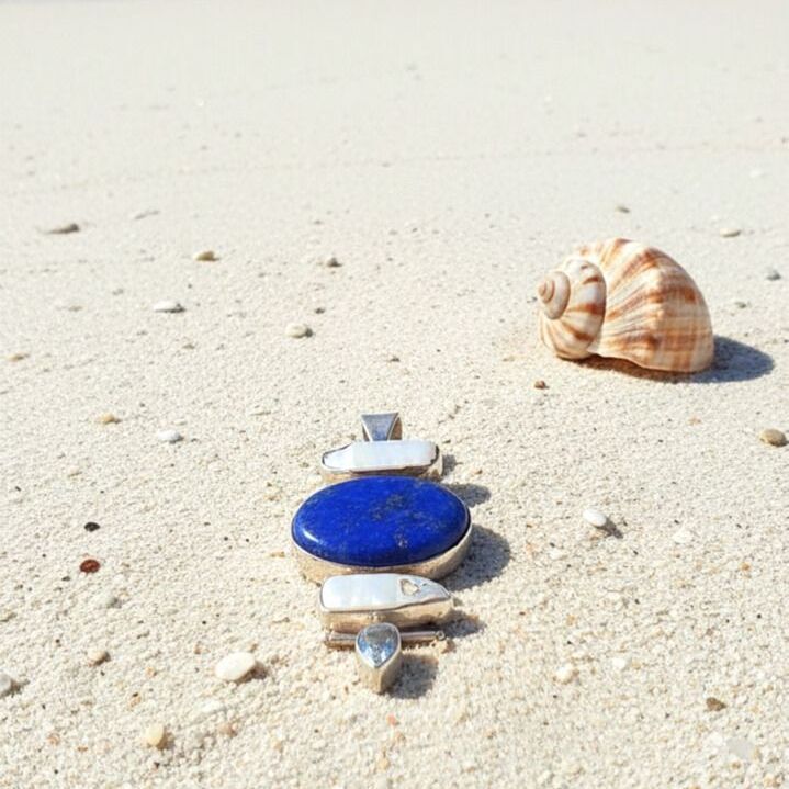 Trinity Pendant - Lapis Lazuli with Mother of Pearl and Blue Topaz