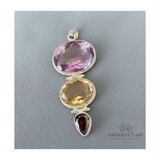 Trinity Faceted Amethyst Citrine Garnet Pear Gem Pendant
